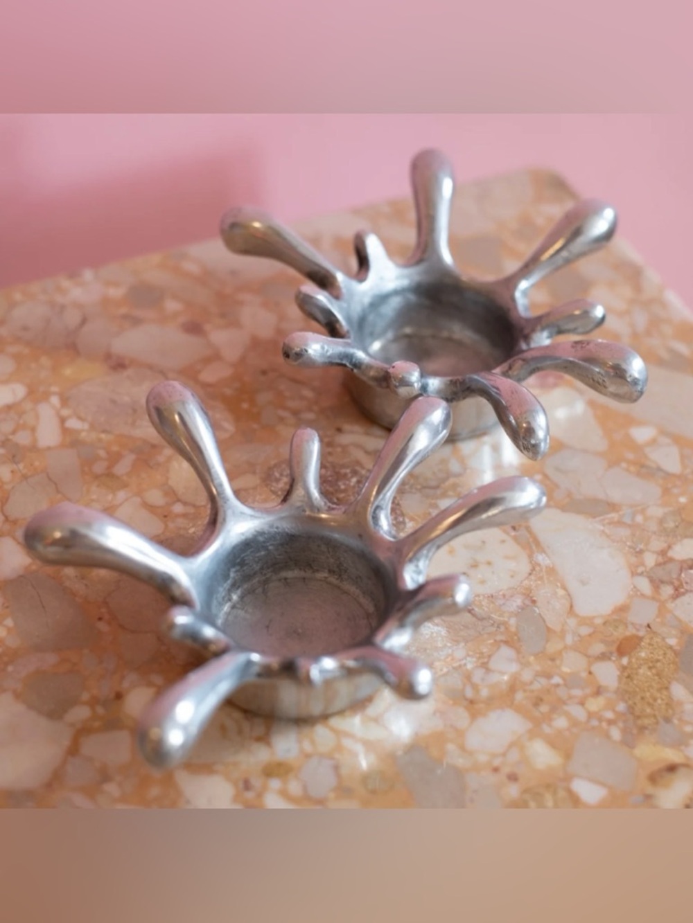 Y2K Chrome Splash Tealight Candle Holders – Set of 2